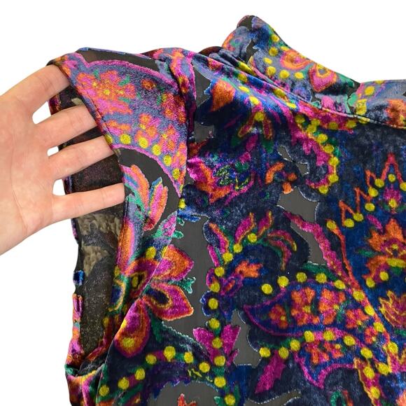 Free People Sz S All the Time Velvet Mini Dress in Dark Night Combo Boho Sexy - Picture 12 of 16